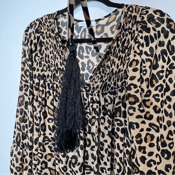 Crescent Leopard Print Smocked Peasant Dress Tunic - Size Small - Picture 4 of 9